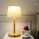 Nordic Pull Chain Table Light: 1-Bulb Night Lamp With Fabric Empire Shade - Perfect For Bedroom Wood
