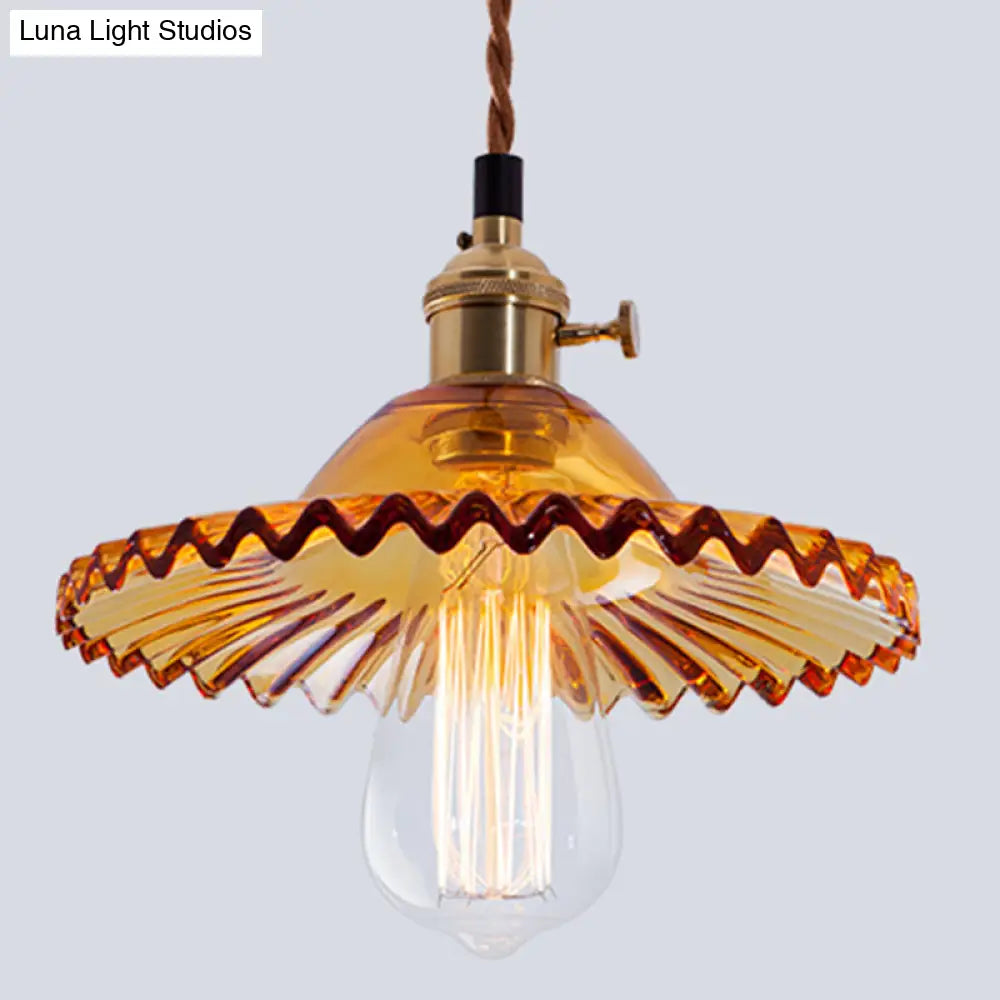 Nordic Radial Wave Glass Pendant Light - 1-Light Ceiling Fixture For Dining Room