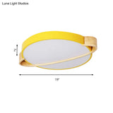 Nordic Round Led Ceiling Light Fixture Metal Flush Mount In Pink/Yellow/Green For Bedroom Warm/White