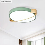 Nordic Round Led Ceiling Light Fixture Metal Flush Mount In Pink/Yellow/Green For Bedroom Warm/White