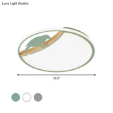 Nordic Round Led Flush Mount With Bird Deco - White/Grey/Green Acrylic Fixture