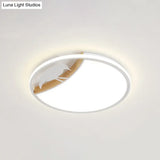 Nordic Round Led Flush Mount With Bird Deco - White/Grey/Green Acrylic Fixture