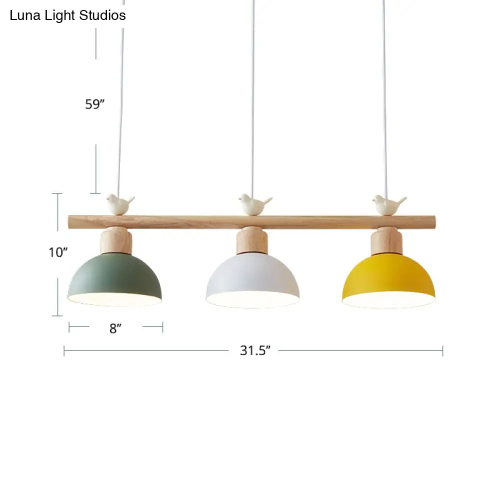Nordic Shaded Hanging Island Light Metal Pendant With Bird Decor - 3-Head Dining Room Drop