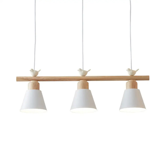 Nordic Shaded Hanging Island Light Metal Pendant With Bird Decor - 3-Head Dining Room Drop White /