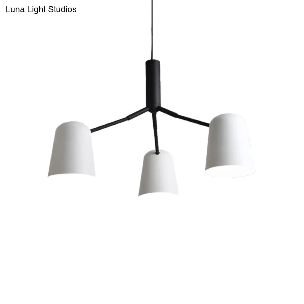 Nordic Simple Pendant Light: Iron Bell Shade Chandelier For Study Room - Black & White