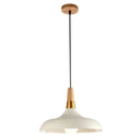 Nordic Single Pendant With Wood Top And Metallic Pot-Lid Suspension For Dining Room Lighting White