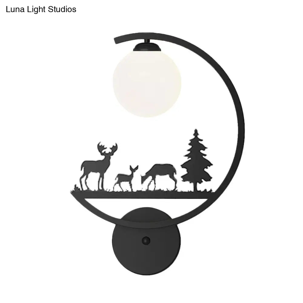 Nordic Single White/Black Finish Animals Metallic Wall Sconce Lighting With C-Arm