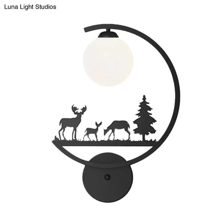 Nordic Single White/Black Finish Animals Metallic Wall Sconce Lighting With C-Arm