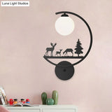 Nordic Single White/Black Finish Animals Metallic Wall Sconce Lighting With C-Arm