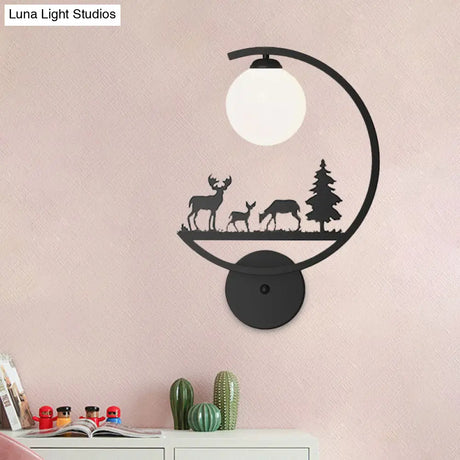 Nordic Single White/Black Finish Animals Metallic Wall Sconce Lighting With C-Arm