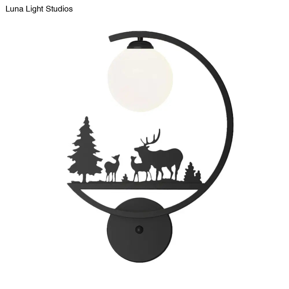 Nordic Single White/Black Finish Animals Metallic Wall Sconce Lighting With C-Arm