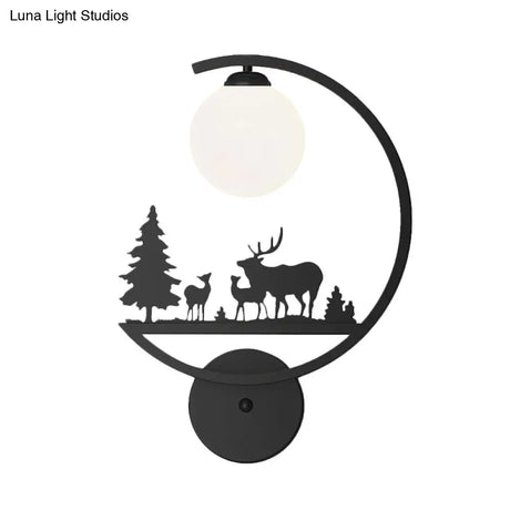 Nordic Single White/Black Finish Animals Metallic Wall Sconce Lighting With C-Arm