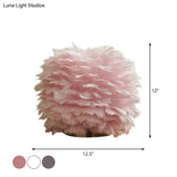 Nordic Sphere Night Lamp - Grey/White/Pink Single-Bulb Feather Table Stand Light For Living Room