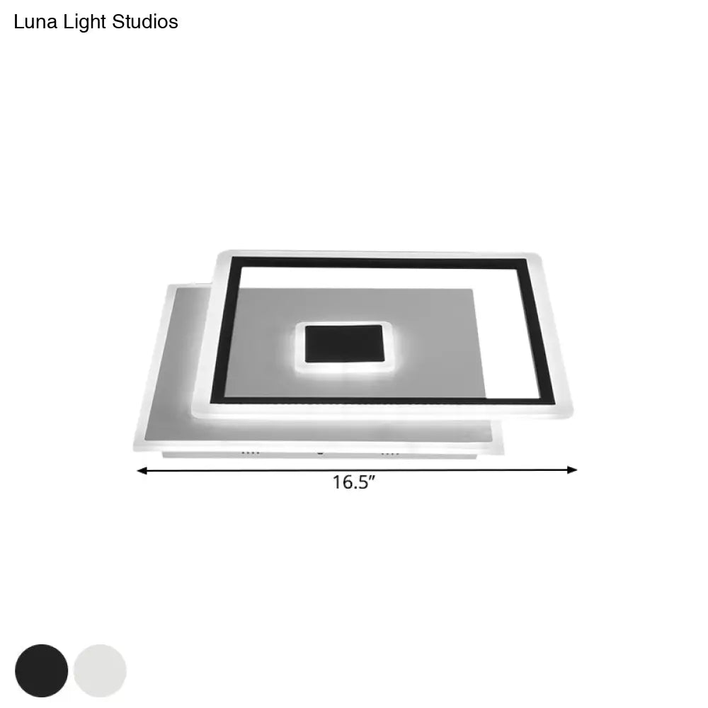 Nordic Square Ceiling Lamp In Black/White Clear Glass Led Bedroom Light Fixture 16.5’/20.5’