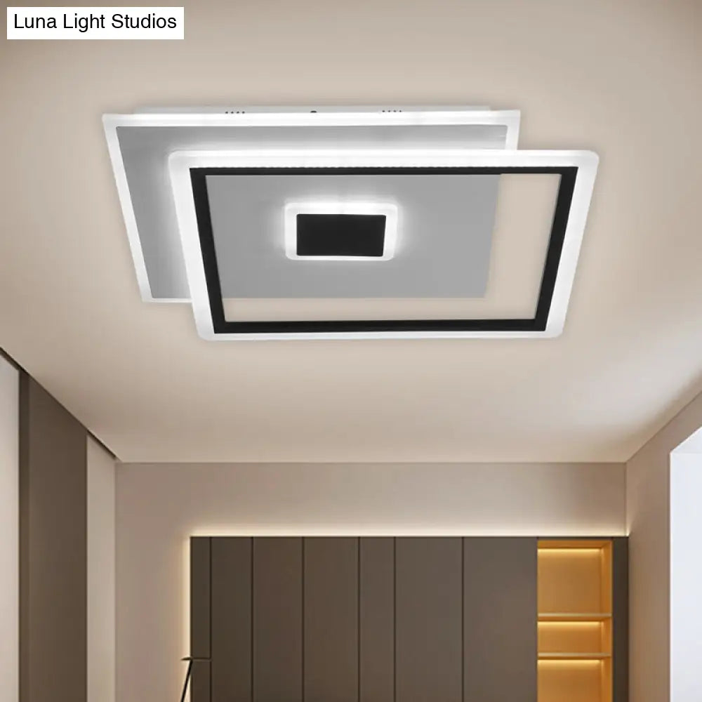 Nordic Square Ceiling Lamp In Black/White Clear Glass Led Bedroom Light Fixture 16.5’/20.5’
