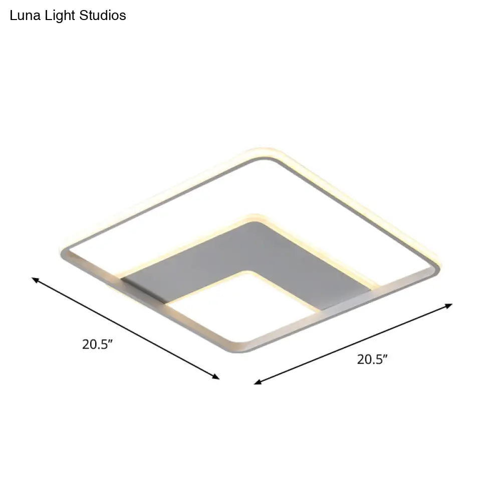 Nordic Square Flush Mount Acrylic Led Bedroom Lighting In White - 16.5’/20.5’ Width