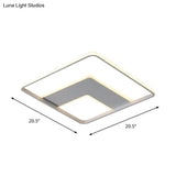 Nordic Square Flush Mount Acrylic Led Bedroom Lighting In White - 16.5’/20.5’ Width