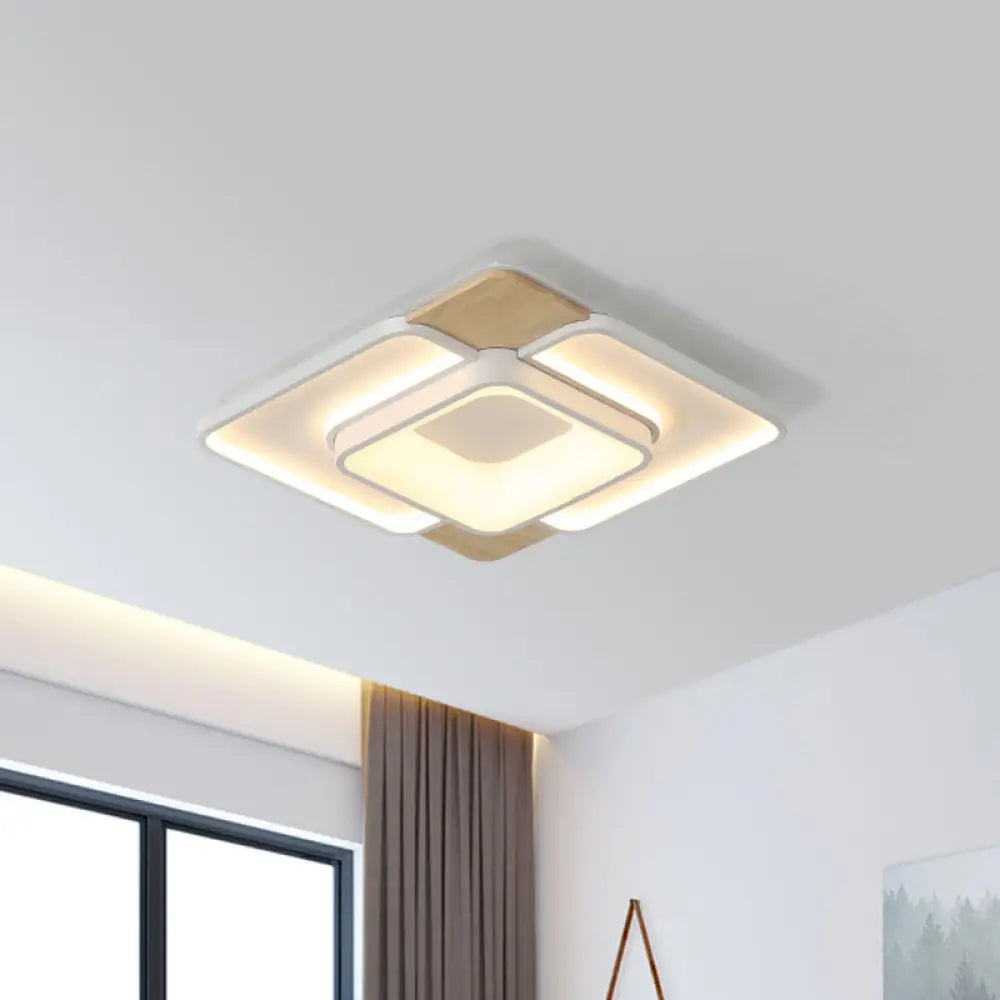 Nordic Square Flushmount Acrylic Led Ceiling Light White - Wood Finish 16’/19.5’ Wide Warm Or