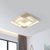 Nordic Square Flushmount Acrylic Led Ceiling Light White - Wood Finish 16’/19.5’ Wide Warm Or