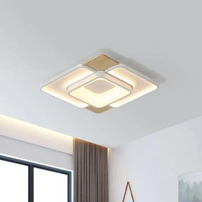 Nordic Square Flushmount Acrylic Led Ceiling Light White - Wood Finish 16’/19.5’ Wide Warm Or