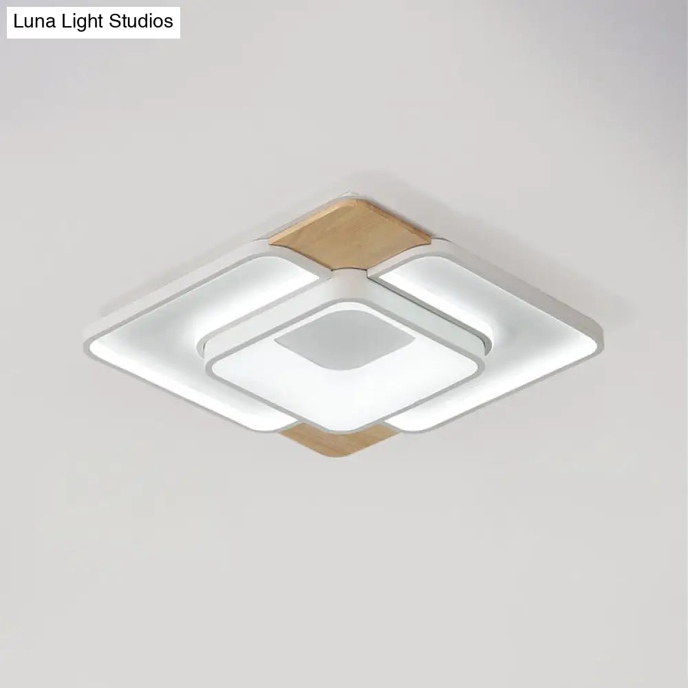 Nordic Square Flushmount Acrylic Led Ceiling Light White - Wood Finish 16’/19.5’ Wide Warm Or