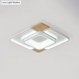 Nordic Square Flushmount Acrylic Led Ceiling Light White - Wood Finish 16’/19.5’ Wide Warm Or