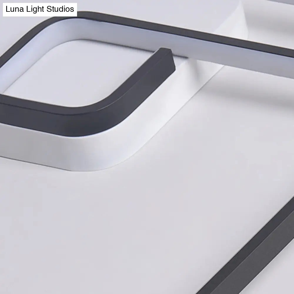 Nordic Squared Flush Lighting Slim Acrylic Led Ceiling Mount - 16.5’/20.5’ W White/Black