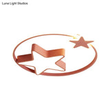 Nordic Star And Ring Shaped Led Flush Mount Lighting For Kids Bedroom - Metallic Fixture