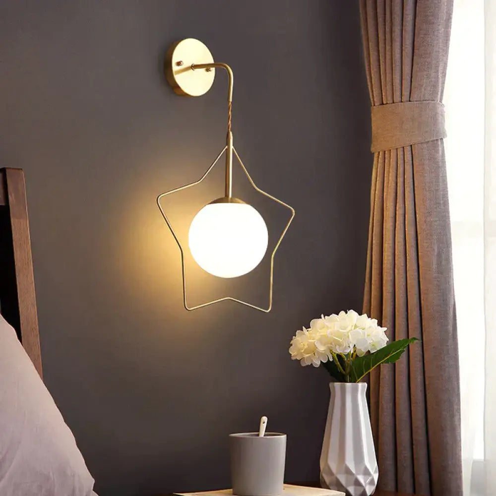 Nordic Star Wall Lamp Copper Bedroom Bedside Lamp Modern Minimalist Living Room Copper Wall Lamp Copper Wall Lamps