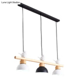 Nordic Style 3-Light Wood Bowl Pendant With Metal Shades For Island Lighting