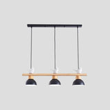 Nordic Style 3-Light Wood Bowl Pendant With Metal Shades For Island Lighting Black