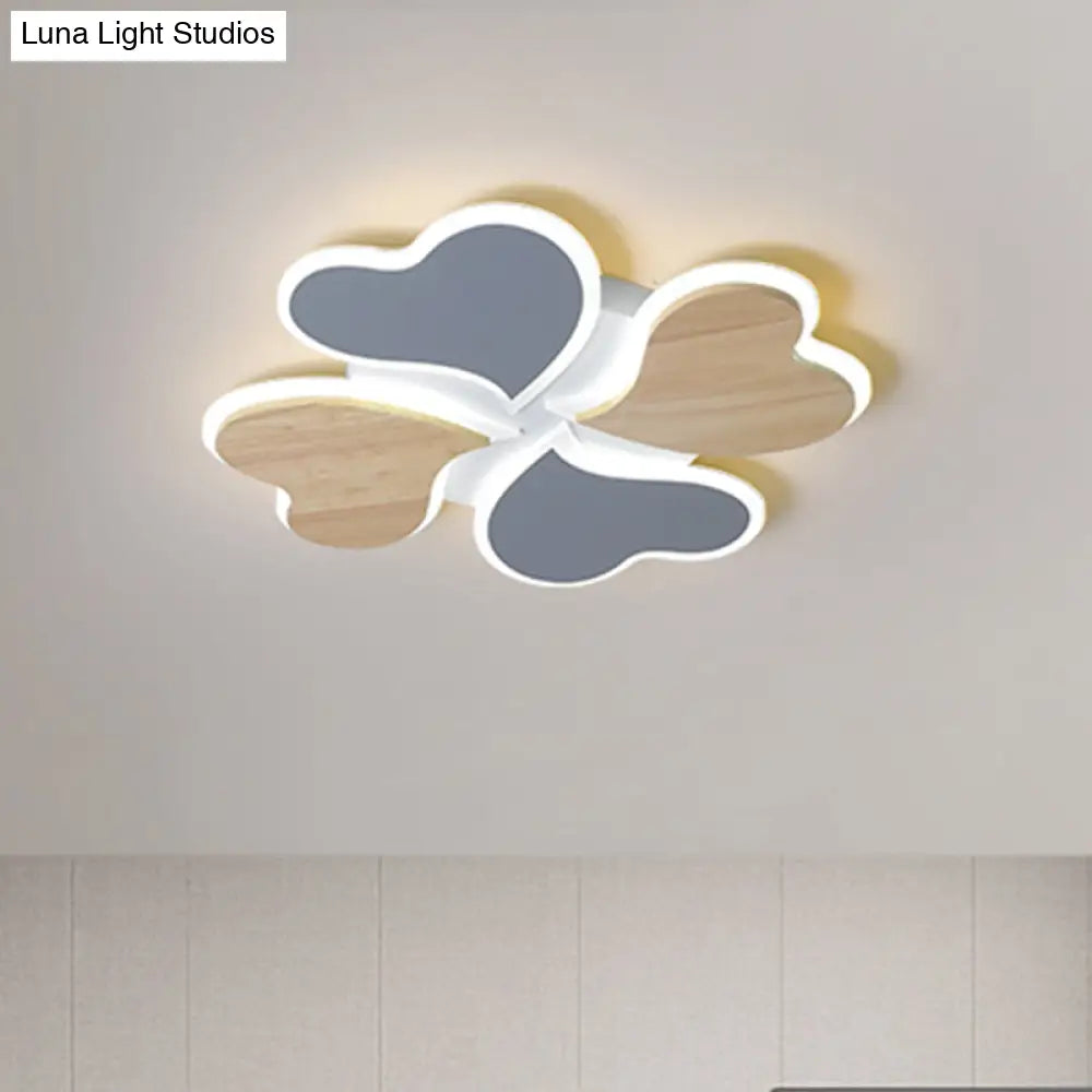 Nordic - Style 4 - Leaf Clover Led Ceiling Light With Blue And Wood Finish