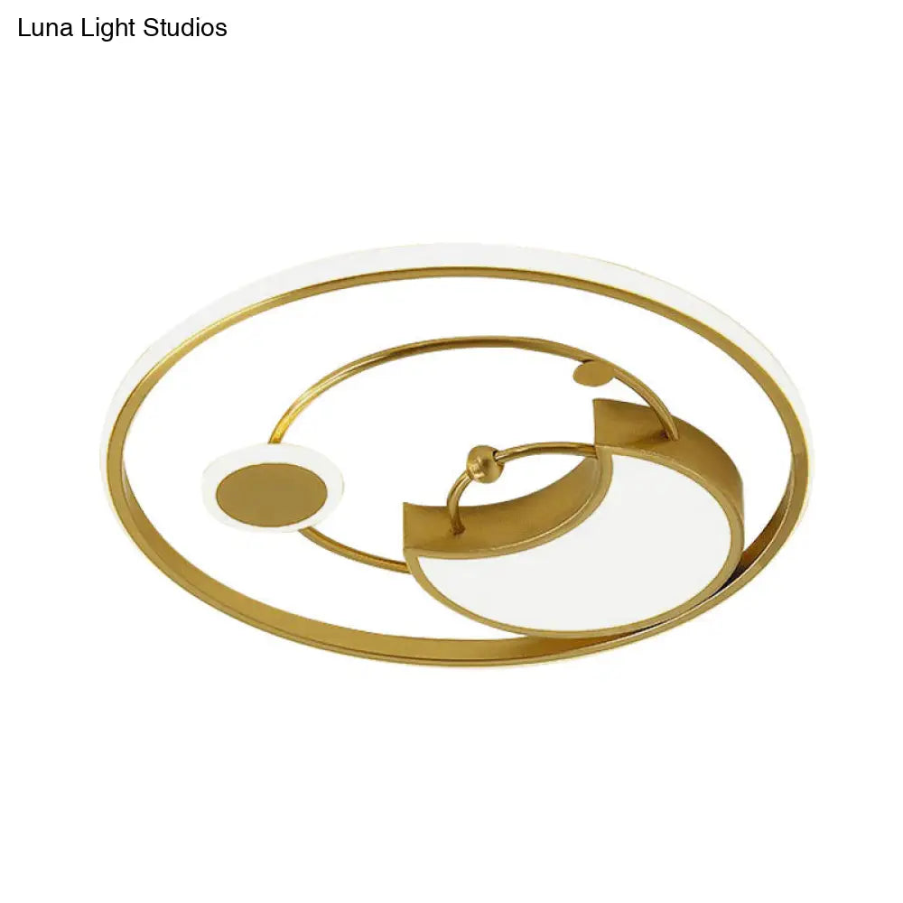 Nordic Style Acrylic Moon & Ring Led Flushmount Lamp - Gold Finish