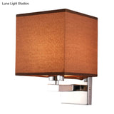 Nordic Style Beige Cube Wall Light - 1 Head Fabric Mounted Fixture For Bedroom