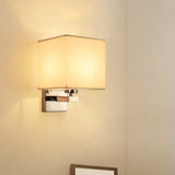 Nordic Style Beige Cube Wall Light - 1 Head Fabric Mounted Fixture For Bedroom White