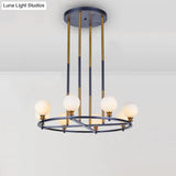 Nordic Style Black-Gold Globe Ceiling Chandelier With Frosted Glass Drop Pendant - 6/8 Lights Ring