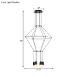 Nordic Style Black Pendant Light With 3D Square Design 4/6 Lights Glass Shade And Metal Frame