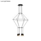 Nordic Style Black Pendant Light With 3D Square Design 4/6 Lights Glass Shade And Metal Frame