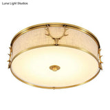Nordic Style Ceiling Flush Light With Decorative Antler Design For Foyer - Fabric Drum