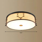 Nordic Style Ceiling Flush Light With Decorative Antler Design For Foyer - Fabric Drum Black / 19.5’