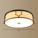 Nordic Style Ceiling Flush Light With Decorative Antler Design For Foyer - Fabric Drum Black / 23.5’