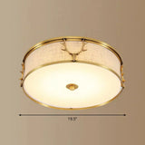 Nordic Style Ceiling Flush Light With Decorative Antler Design For Foyer - Fabric Drum Brass / 19.5’