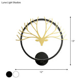 Nordic Style Circular Elk Deer Head Wall Lamp - Metal Led Black/Gold Mural Light For Bedside