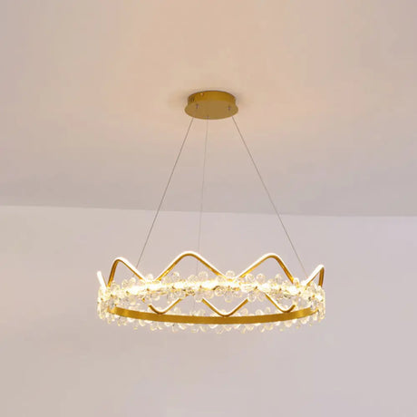 Nordic Style Crystal Pendant Light With 1 Suspended Crown For Living Room Gold / 32.5 Remote Control