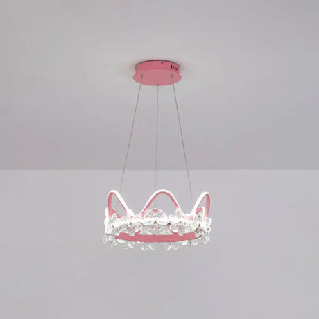 Nordic Style Crystal Pendant Light With 1 Suspended Crown For Living Room Pink / 17 White