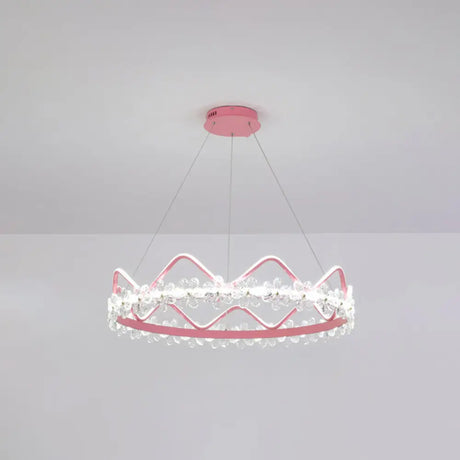 Nordic Style Crystal Pendant Light With 1 Suspended Crown For Living Room Pink / 32.5 White