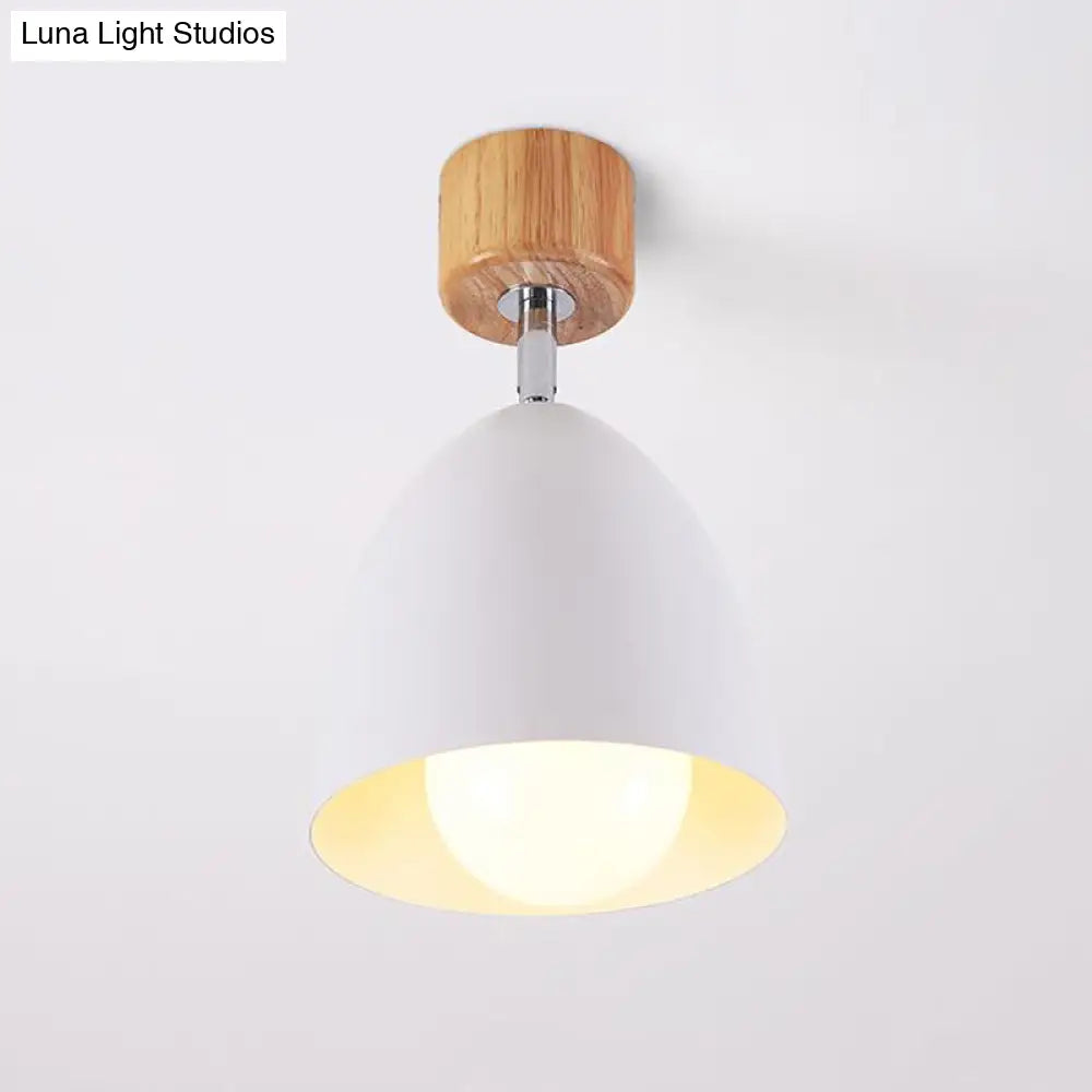Nordic Style Dome Semi Flush Ceiling Light - Metal Rotatable Lamp For Bedroom In Grey/White