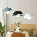 Nordic Style Dome Shade Hanging Light Pendant With Metallic Finish - 3 Bulbs Blue-Black