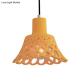 Nordic Style Etched Pendant Lighting: Concrete 1-Light Grey/White/Yellow With Geometric/Bell/Flared