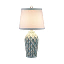 Nordic Style Fabric Conical Table Lamp With Pottery Decor - Single Nightstand Light Blue